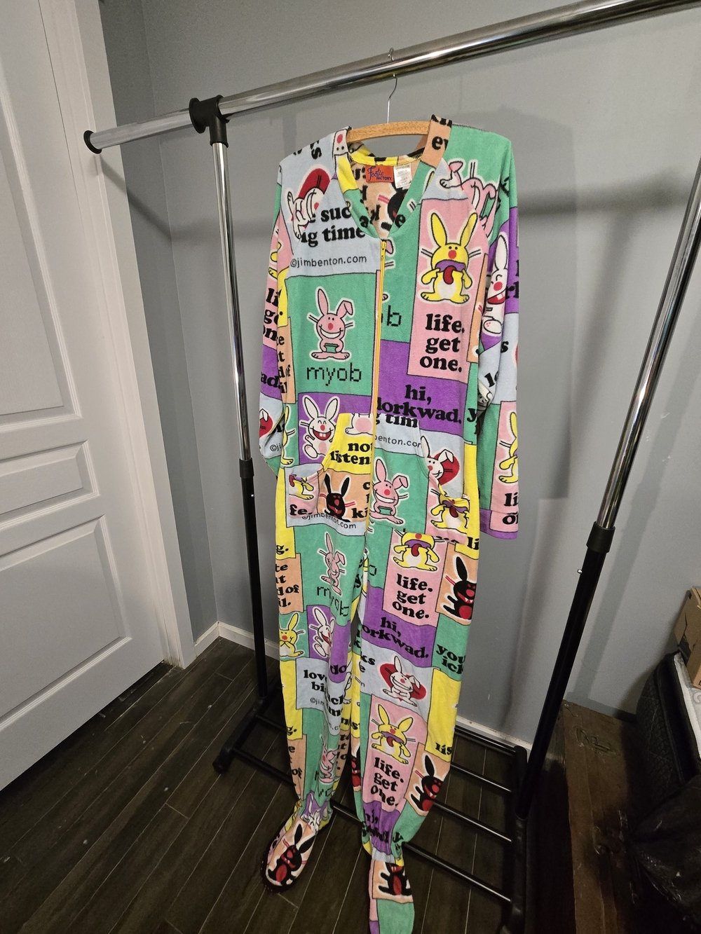Adult Footie Factory Happy Bunny Onesie